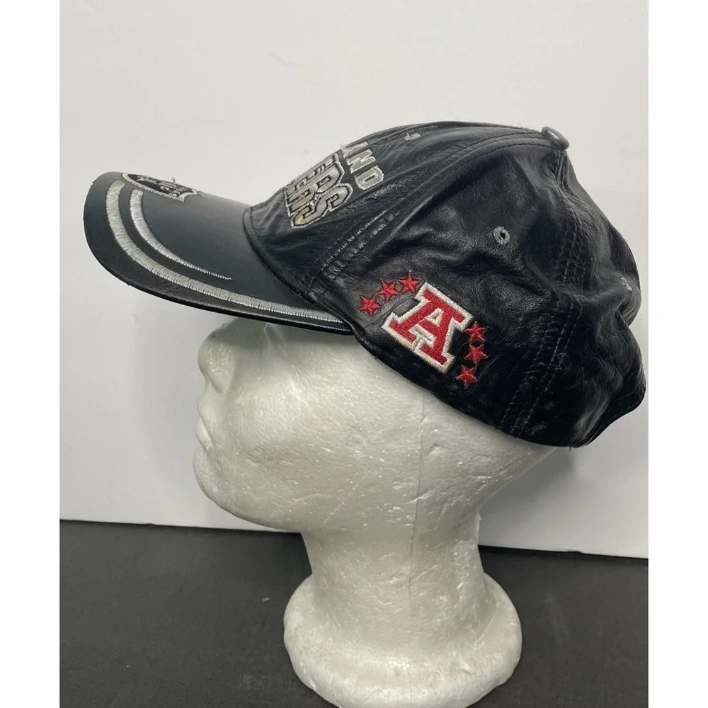 Vintage Reebok Oakland Raiders Leather Hat Adult One Size Fit‎ Black Made In USA